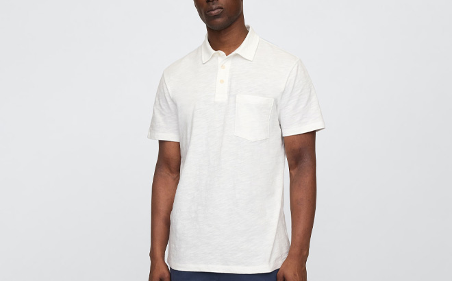 A Person Wearing GAP Factory Lived In Polo Shirt